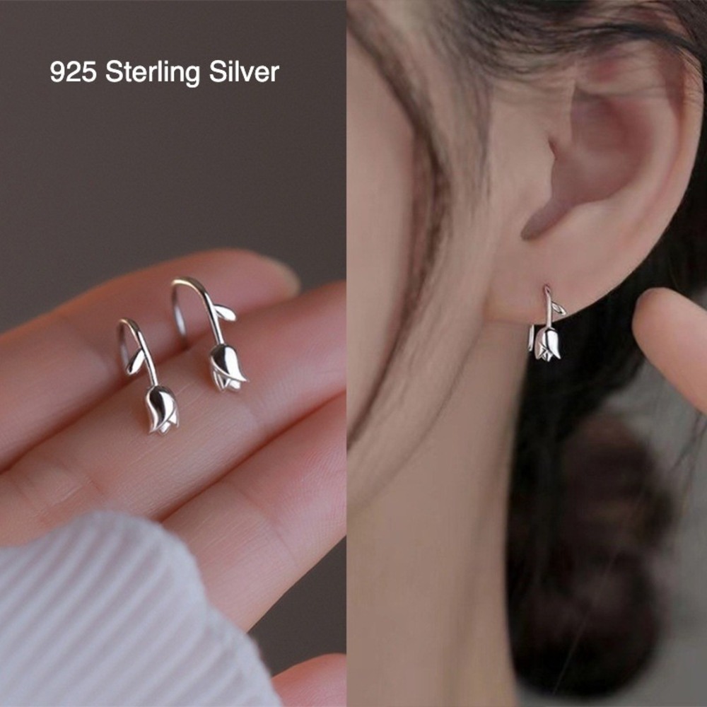 925 Sterling Silver Tulip Drop Earrings Women's Dainty Flower Dangle Jewelry